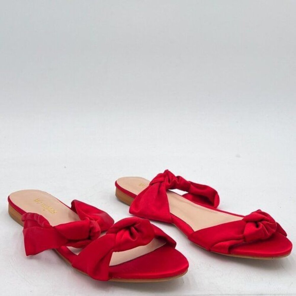 wo wagas Red Women's Cute Open Toes One Band Ankle Strap bownot Summer Flat